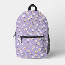 Mooie Madeliefjes Bloem Patroon Paarse Schooltas Bedrukte Rugzak