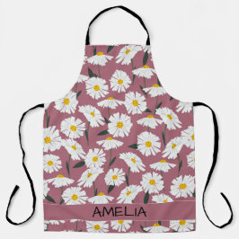 Mooie madeliefjes gepersonaliseerde naam op roze schort