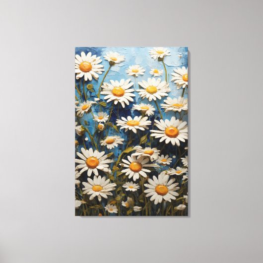 Mooie madeliefjes op blauwe achtergrond canvas afdruk (Voorkant)