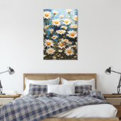Mooie madeliefjes op blauwe achtergrond canvas afdruk (Insitu (Slaapkamer))