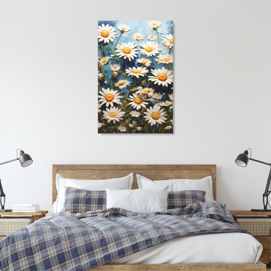 Mooie madeliefjes op blauwe achtergrond canvas afdruk (Insitu (Slaapkamer))