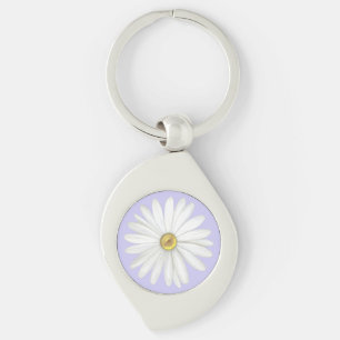 Mooie madeliefjesbloem op licht periwinkle achterg sleutelhanger