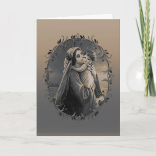 Mooie Madonna en Kind met Zilver Lijst Feestdagen Kaart