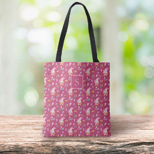 mooie magenta konijntje tuin patroon Monogram Tote Bag