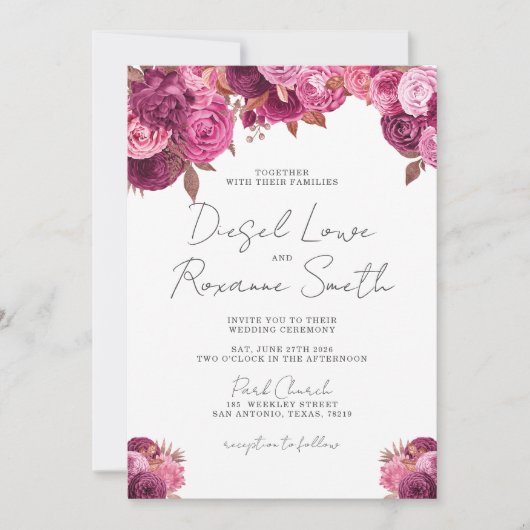 Mooie magenta roze uitnodiging tot huwelijk (Voorkant)