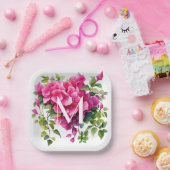 Mooie magenta wilde Rozen monogram Papieren Bordje (Feest)