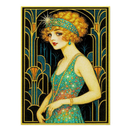 Mooie Magische Art Deco Stijl Vintage Flapper Perfect Poster