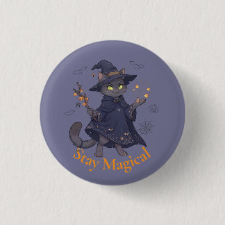 Mooie Magische Kat Halloween Speld Ronde Button 3,2 Cm