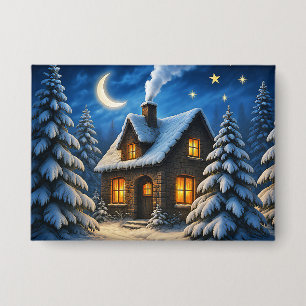 Mooie magische Kerstbos en huis Button