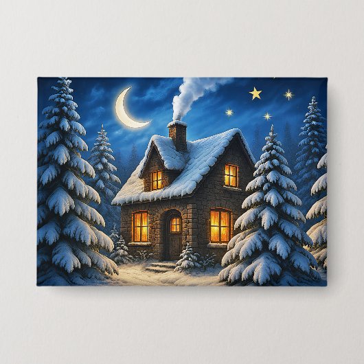 Mooie magische Kerstbos en huis Button (Voorkant)