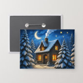 Mooie magische Kerstbos en huis Button (Voorkant / Achterkant)