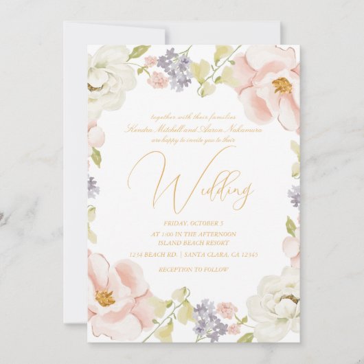 Mooie Magnolia Bloem Lente bruiloft Kaart (Voorkant)