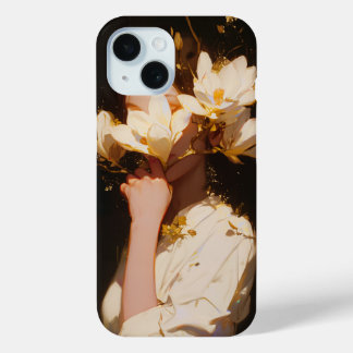 Mooie Magnolia bloemen en vrouw iPhone 15 Case