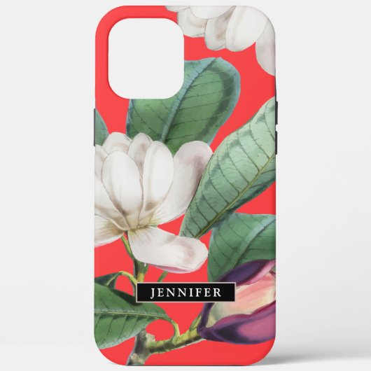 Mooie Magnolia Bloesems met Botanische Naam Case-Mate iPhone Case (Achterkant)