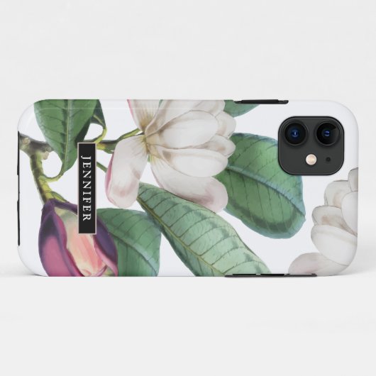 Mooie Magnolia Bloesems met Botanische Naam Case-Mate iPhone Case (Achterkant (horizontaal))