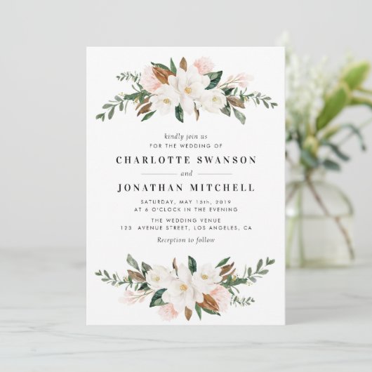 Mooie magnolia waterverf bloemenbruiloft kaart (Staand voorkant)