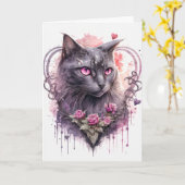 Mooie majestueuze kitty kat heks | Halloween Kaart (Gele Bloem)