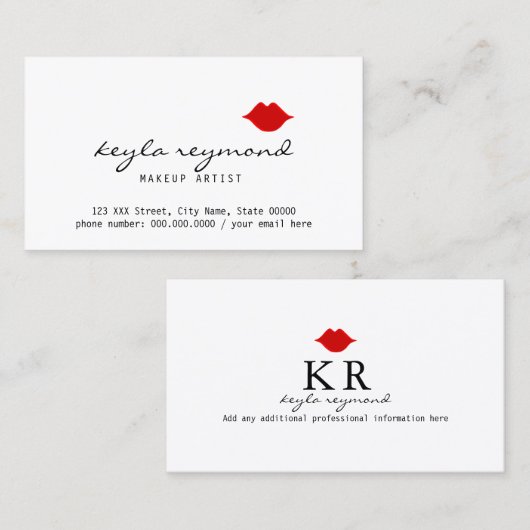 Mooie Make-Up Make-Up-artiest rode lippen wit Visitekaartje (Voorkant / Achterkant)
