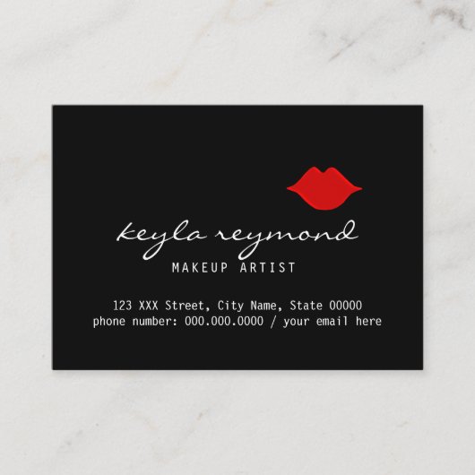 mooie make-up van een artiest rode lippen donker visitekaartje (Voorkant)