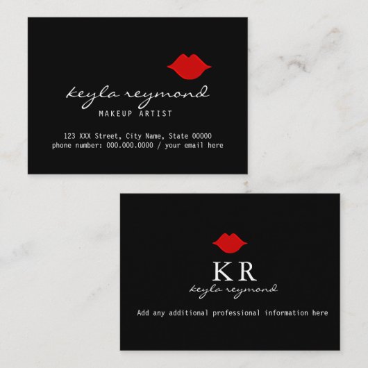 mooie make-up van een artiest rode lippen donker visitekaartje (Voorkant / Achterkant)