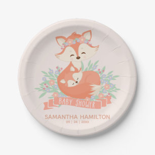 Mooie mama en Baby Fox Woodland Baby shower Papieren Bordje