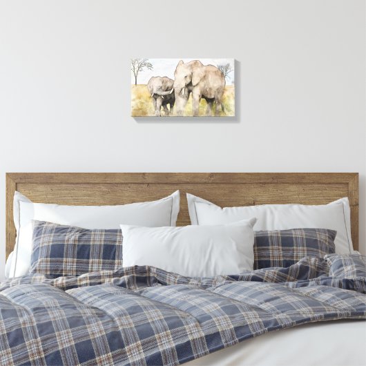 Mooie mama en Baby olifant Canvas Afdruk (Insitu (Slaapkamer))