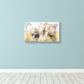 Mooie mama en Baby olifant Canvas Afdruk (Insitu (Houten vloer))