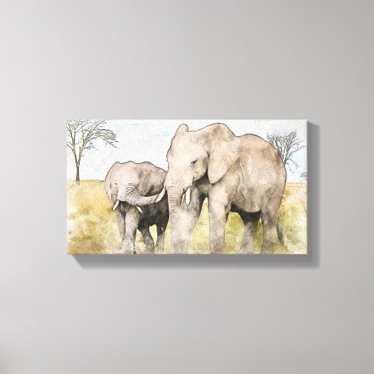 Mooie mama en Baby olifant Canvas Afdruk (Voorkant)