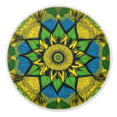 Mooie Mandala, groen, blauw, geel Keramische Knop (Voorkant)