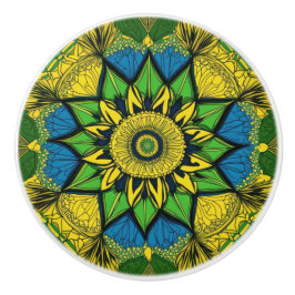 Mooie Mandala, groen, blauw, geel Keramische Knop
