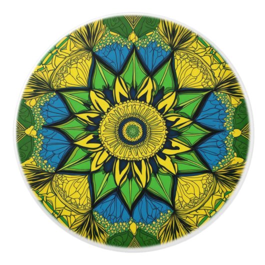 Mooie Mandala, groen, blauw, geel Keramische Knop (Voorkant)