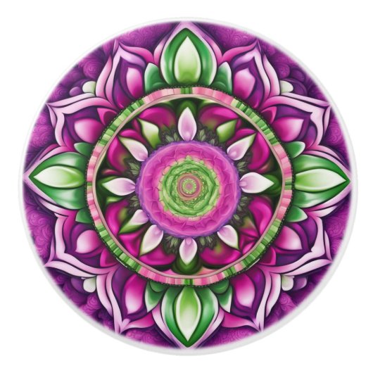 Mooie Mandala, paars, roze, groen Keramische Knop (Voorkant)