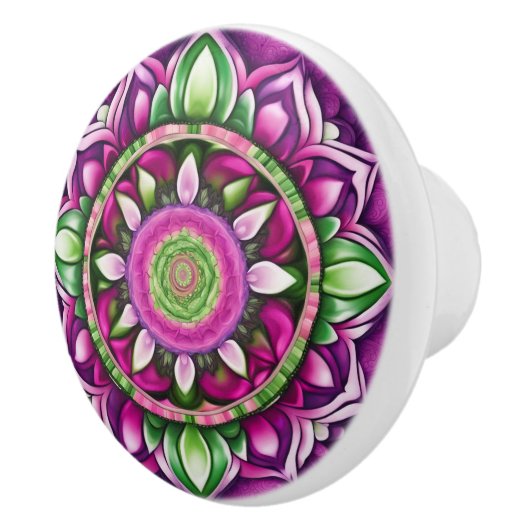 Mooie Mandala, paars, roze, groen Keramische Knop (Rechts)