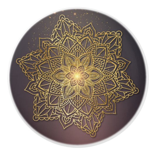 Mooie Mandala, zwart en goud Keramische Knop (Voorkant)