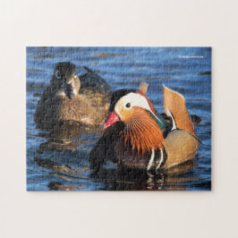Mooie Mandarijn en houten eenden bij de Pond Legpuzzel