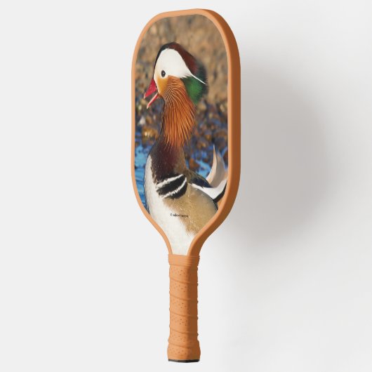 Mooie Mandarijnse eend bij de Pond Pickleball Paddle (Links)