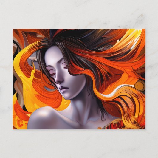 Mooie Manga Anime Woman met Long Hair Briefkaart (Voorkant)