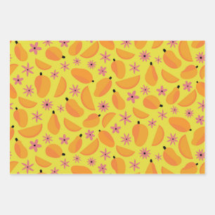 Mooie mango fruit en bloemenpatroon inpakpapier vel