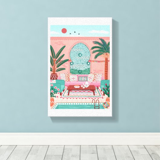 Mooie Marakech verf uitgerekt canvas print (Insitu (Houten vloer))