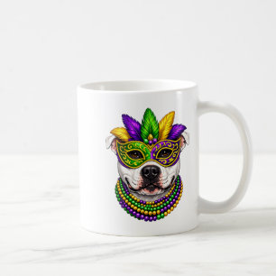 Mooie Mardi Gras witte Pit Bull honden T-shirt. Koffiemok