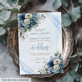 Mooie Marine Blauw Zilver Witte Rozen bruiloft Uit Kaart