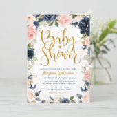 Mooie marine en blos bloemenbaby shower kaart (Staand voorkant)