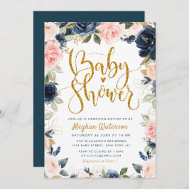 Mooie marine en blos bloemenbaby shower kaart