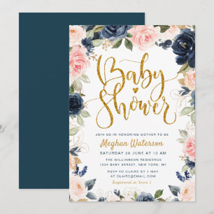 Mooie marine en blos bloemenbaby shower kaart
