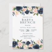 Mooie marine en blush Floral Baby shower Brunch Kaart (Voorkant)