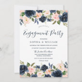 Mooie marine en blush Floral Engagement Party Kaart (Voorkant)