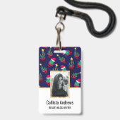 Mooie marine versierde cactusbomen kerstlichtjes badge (Voorzijde met lanyard)