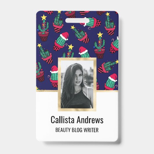 Mooie marine versierde cactusbomen kerstlichtjes badge (Voorzijde)
