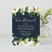 Mooie marine White Flowers Spring Vow Renewal Kaart (Staand voorkant)