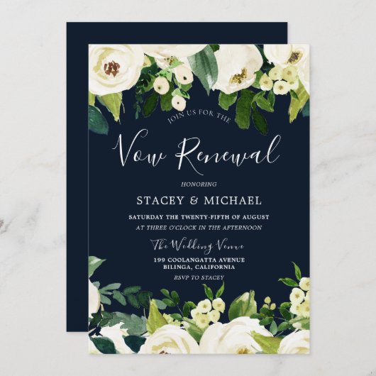 Mooie marine White Flowers Spring Vow Renewal Kaart (Voorkant / Achterkant)